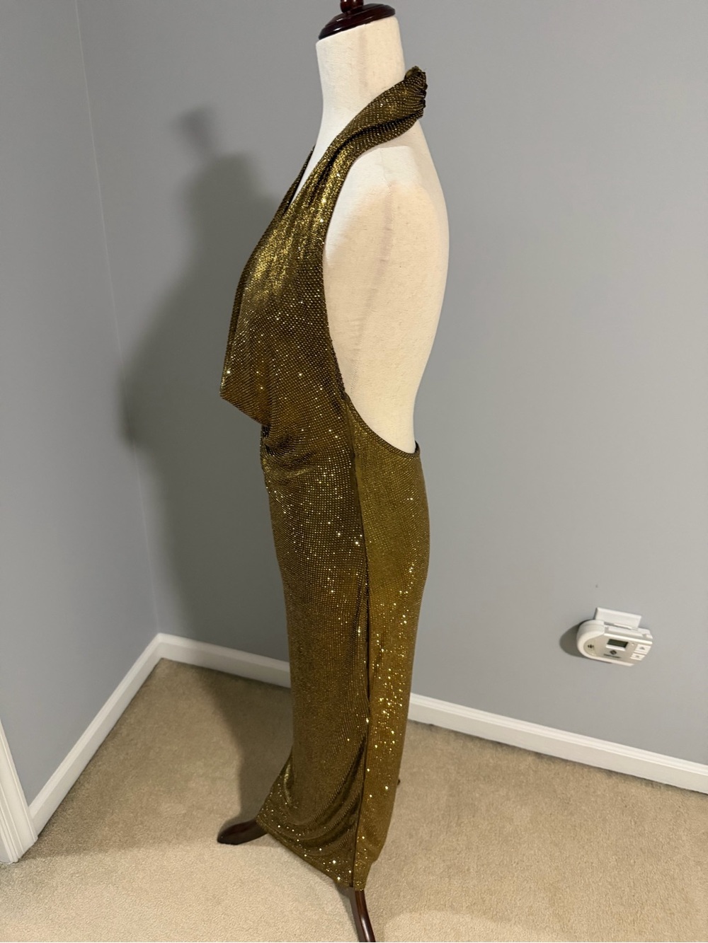 AKIRA POPPIN' BOTTLES RHINESTONE MAXI DRESS IN GOLD - Picture 13 of 16